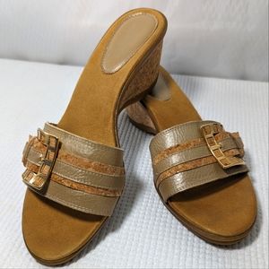 Sesto Meucci Italian Cork Wedge Slide Sandals, Butterscotch, Size 9-1/2M